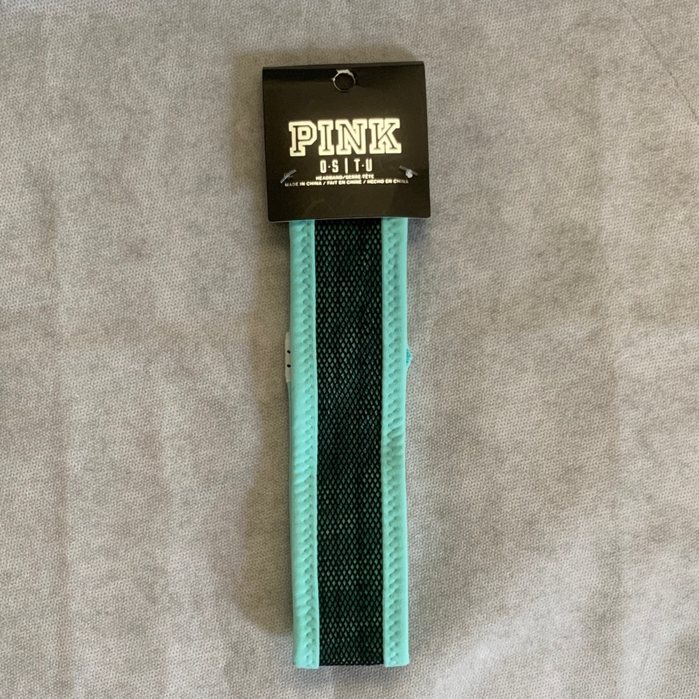 Victoria's Secret Vintage PINK Headband Aqua Blue Black Mesh Sport NWT